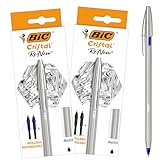 BIC Cristal Re'New Bolígrafo de metal recargable, pack de 2 bolígrafos + 4 recargas, tinta azul y...
